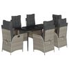 vidaXL 7 pcs conj. jantar p/ jardim c/ almofad&otilde;es vime PE cinza-claro
