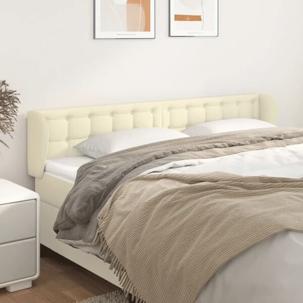 vidaXL Cabeceira de cama c/ abas couro artificial 183x23x78/88cm creme