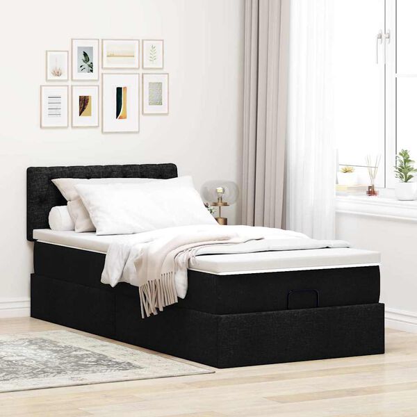 vidaXL Cama otomana com colch&atilde;o 90x200 cm tecido preto