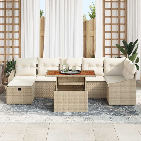 vidaXL Conjunto de Sofá de Jardim 8 pcs Bege Rattan Sintético