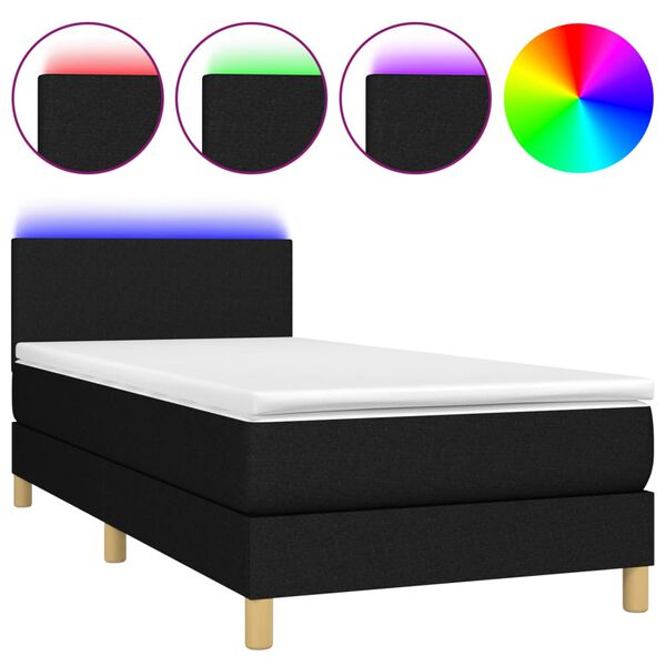 vidaXL Cama box spring c/ colch&atilde;o e LED 80x200 cm tecido preto