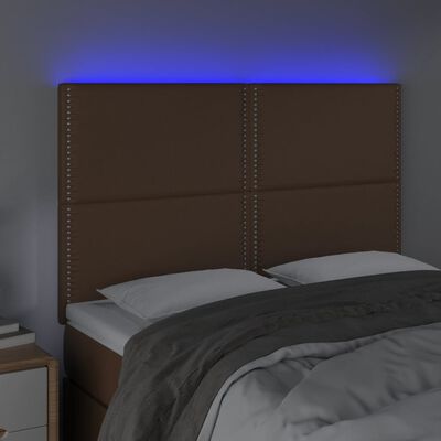 vidaXL Cabeceira cama c/ LED couro artif. 144x5x118/128 cm castanho