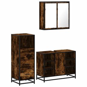 vidaXL 3 pcs conjunto de m&oacute;veis WC madeira processada carvalho fumado
