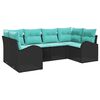 vidaXL Conjunto de Sof&aacute; de Jardim 6 unid. Preto e Turquesa vime PE