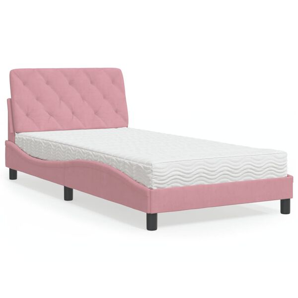 vidaXL Cama com colchão 100x200 cm veludo rosa