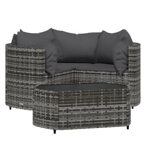 vidaXL 4 pcs conjunto lounge de jardim c/ almofad&otilde;es vime PE cinzento