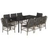 vidaXL 9 pcs conjunto de jantar p/ jardim c/ almofad&otilde;es vime PE cinza