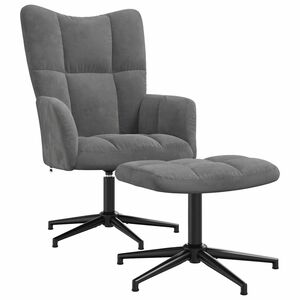 vidaXL Cadeira de descanso com banco veludo cinzento-escuro