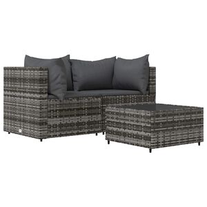 vidaXL 3 pcs conjunto lounge de jardim c/ almofad&otilde;es vime PE cinzento