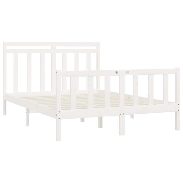 vidaXL Estrutura de cama king 150x200 cm pinho maci&ccedil;o branco