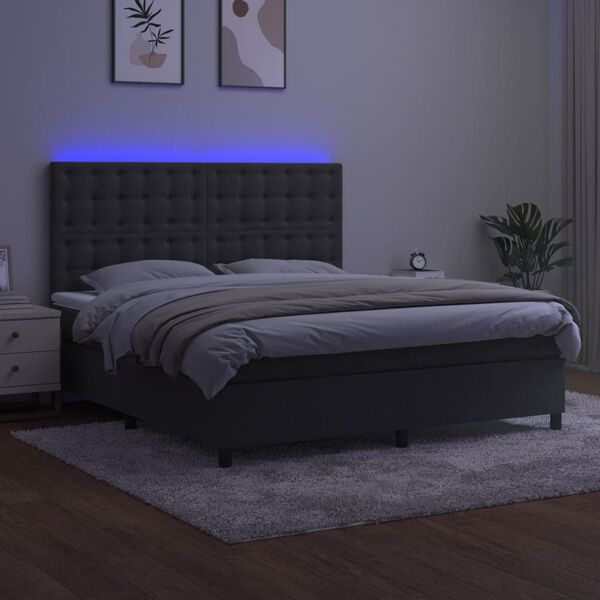 vidaXL Cama box spring c/ colch&atilde;o/LED 180x200cm veludo cinzento-escuro