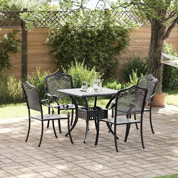 vidaXL Conjunto de Mesa de Jardim 5 pcs Preto Alum&iacute;nio Fundido