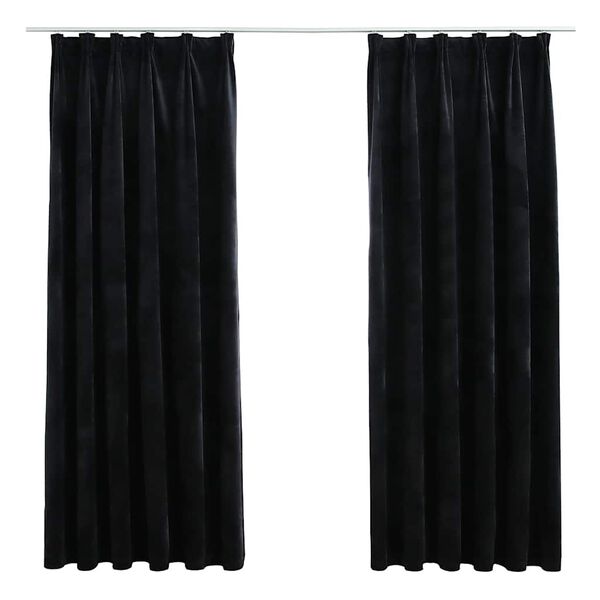 vidaXL Cortinas blackout com ganchos 2 pcs 140x175 cm veludo preto