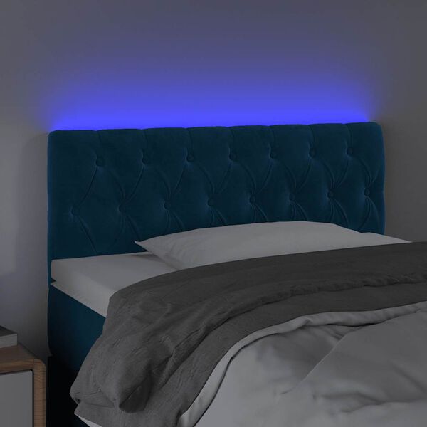 vidaXL Cabeceira de cama c/ luzes LED veludo 100x7x78/88cm azul-escuro