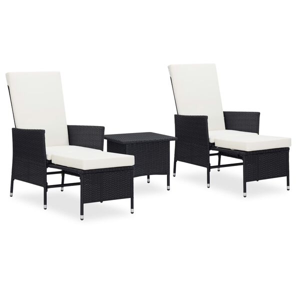 vidaXL 3 pcs conjunto lounge para jardim c/ almofadões vime PE preto