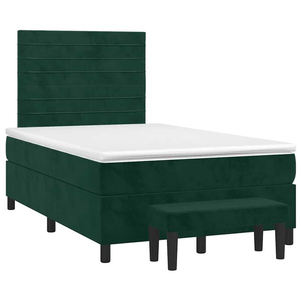 vidaXL Cama boxspring com colch&atilde;o 120x200 cm veludo verde-escuro