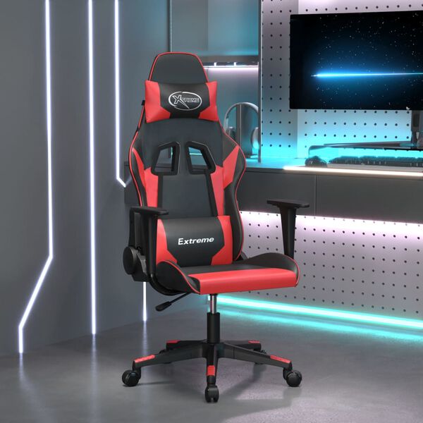 vidaXL Cadeira gaming couro artificial preto e vermelho