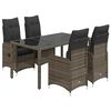 vidaXL 5 pcs conjunto bistr&ocirc; de jardim c/ almofad&otilde;es vime PE cinza
