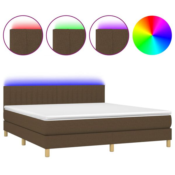 vidaXL Cama box spring c/ colch&atilde;o/LED 160x200cm tecido castanho-escuro