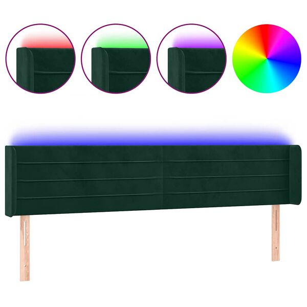 vidaXL Cabeceira cama c/ luzes LED veludo 183x16x78/88 cm verde-escuro
