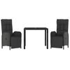 vidaXL 3 pcs conjunto de jantar p/ jardim c/ almofad&otilde;es vime PE preto