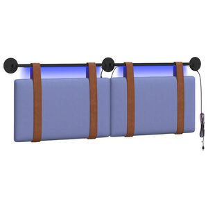 vidaXL Cabeceira suspensa Com luz LED Azul Jeans PU Antigo