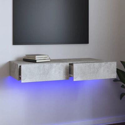 vidaXL Móvel de TV com luzes LED 90x35x15,5 cm cinzento cimento