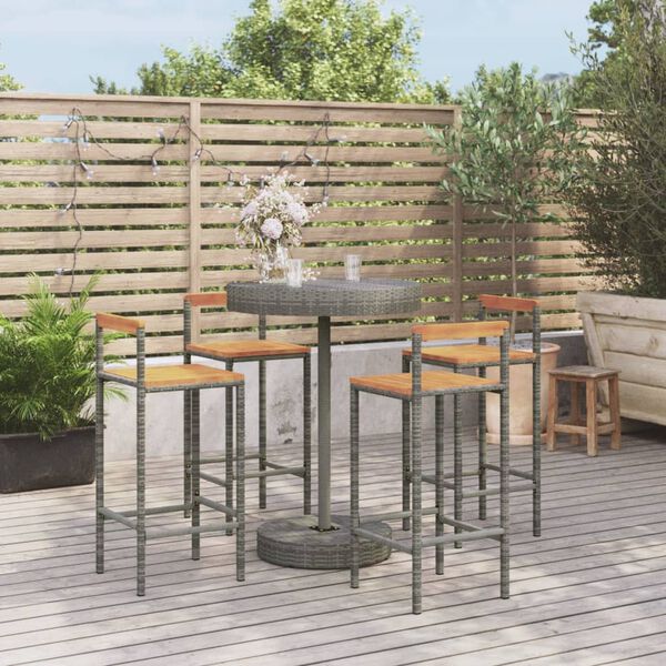 vidaXL 5 pcs conjunto de bar p/ jardim vime PE/acácia maciça cinzento