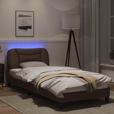 vidaXL Estrutura cama c/ luzes LED 80x200 cm couro artificial castanho
