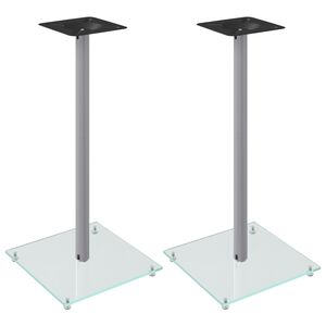 vidaXL Suportes colunas 2 pcs vidro temperado design 1 pilar prateado