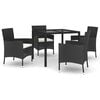 vidaXL 5 pcs conjunto de jantar p/ jardim c/ almofad&otilde;es vime PE preto