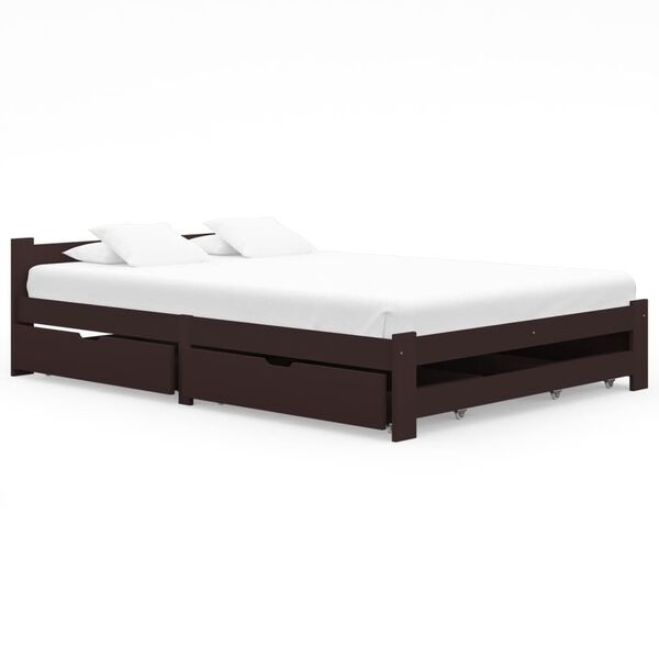 vidaXL Estrutura de cama c/ 4 gavetas 180x200 cm pinho castanho-escuro