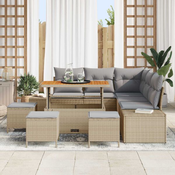 vidaXL Conjunto de Sof&aacute; de Jardim 9 pcs Bege Rattan Sint&eacute;tico
