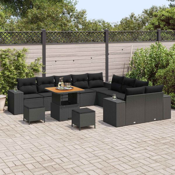vidaXL Conjunto de Sof&aacute; de Jardim com almofada 13 pcs Preto vime PE