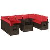 vidaXL Conjunto de sof&aacute; de jardim com 10 pe&ccedil;as e almofadas em rattan sint&eacute;tico marrom