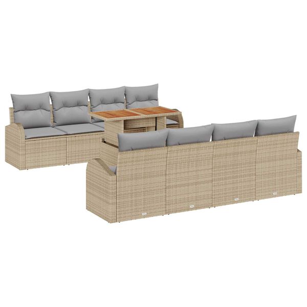 vidaXL Conjunto de Sof&aacute; de Jardim 9 pcs Bege Rattan Sint&eacute;tico