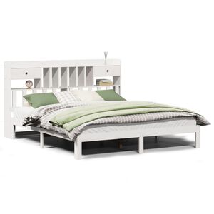 vidaXL Cama com estante sem colch&atilde;o 180x200 cm pinho maci&ccedil;o branco
