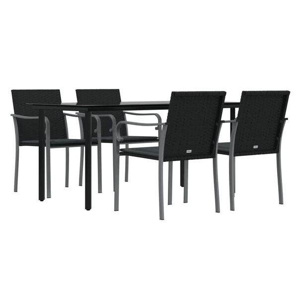 vidaXL 5 pcs conjunto de jantar p/ jardim c/ almofad&otilde;es vime PE e a&ccedil;o
