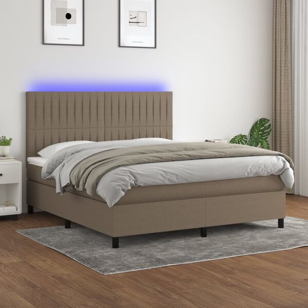 vidaXL Cama box spring colch&atilde;o/LED 180x200cm tecido cinza-acastanhado