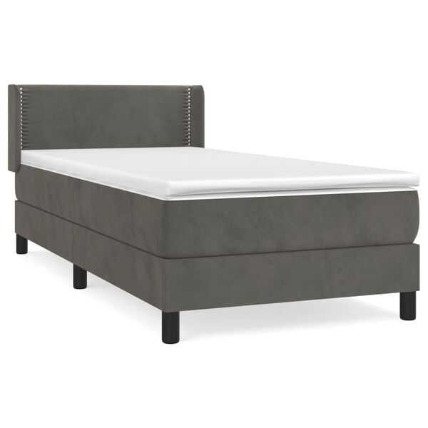 vidaXL Cama com molas/colch&atilde;o 90x190 cm veludo cinza-escuro