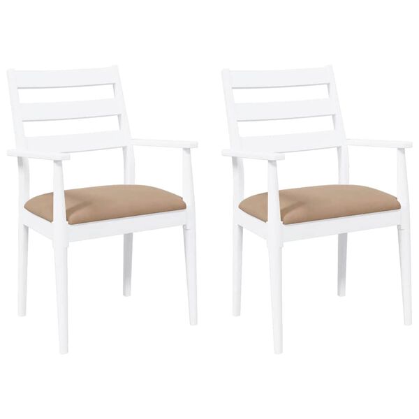 vidaXL Cadeiras de jantar com almofadões 2 pcs madeira maciça branco
