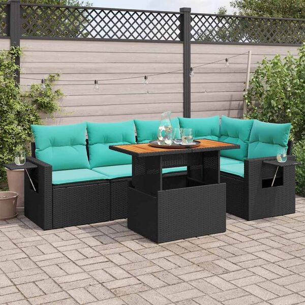 vidaXL 6 pcs conjunto sof&aacute;s de jardim c/ almofad&otilde;es vime PE preto
