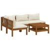 vidaXL 5 pcs conjunto lounge jardim c/ almofad&otilde;es creme ac&aacute;cia maci&ccedil;a