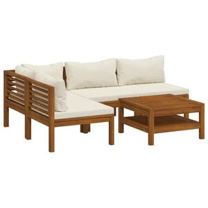 vidaXL 5 pcs conjunto lounge jardim c/ almofad&otilde;es creme ac&aacute;cia maci&ccedil;a