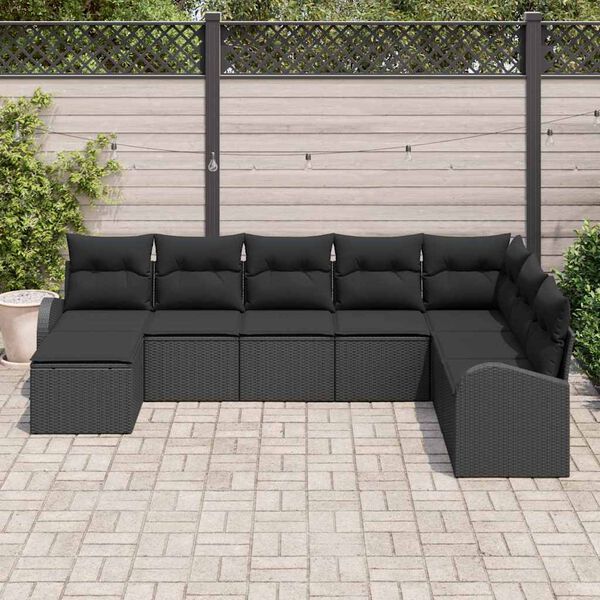 vidaXL Conjunto de Sofá de Jardim 8 pcs Preto Rattan de Polipropileno