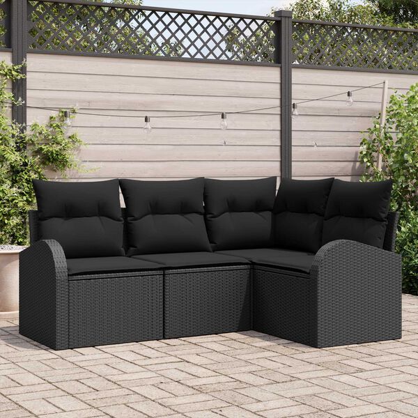 vidaXL Conjunto de Sofá de Jardim 4 pcs Preto vime PE