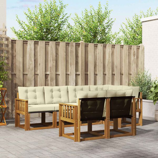 vidaXL Conjunto de Sof&aacute;s para Exterior 7 pcs Natural e Creme