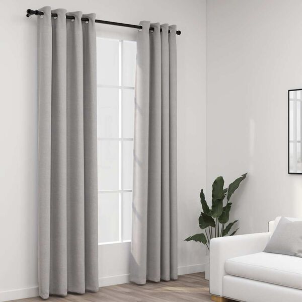 vidaXL Cortinas opacas aspeto linho c/ ilh&oacute;s 2 pcs 140x225 cm cinzento