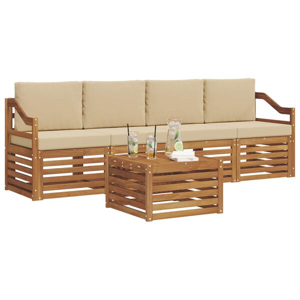 vidaXL Conjuntos de sof&aacute;s com almofada 5 pcs Natureza e Bege