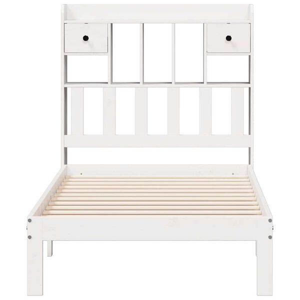 vidaXL Cama com estante sem colch&atilde;o 75x190 cm pinho maci&ccedil;o branco